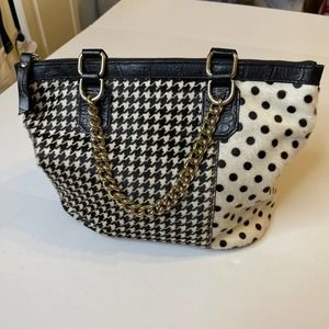 Amber Rose Houndstooth Black Cow Fur and Embossed Hand Bag